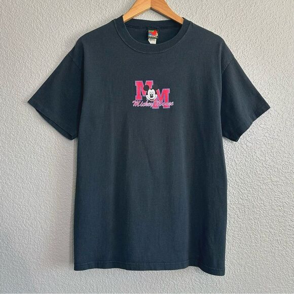 Other - Vtg Mickey Mouse Striped Black Blue Graphic TShirt Single Stitch Sz Large Disney